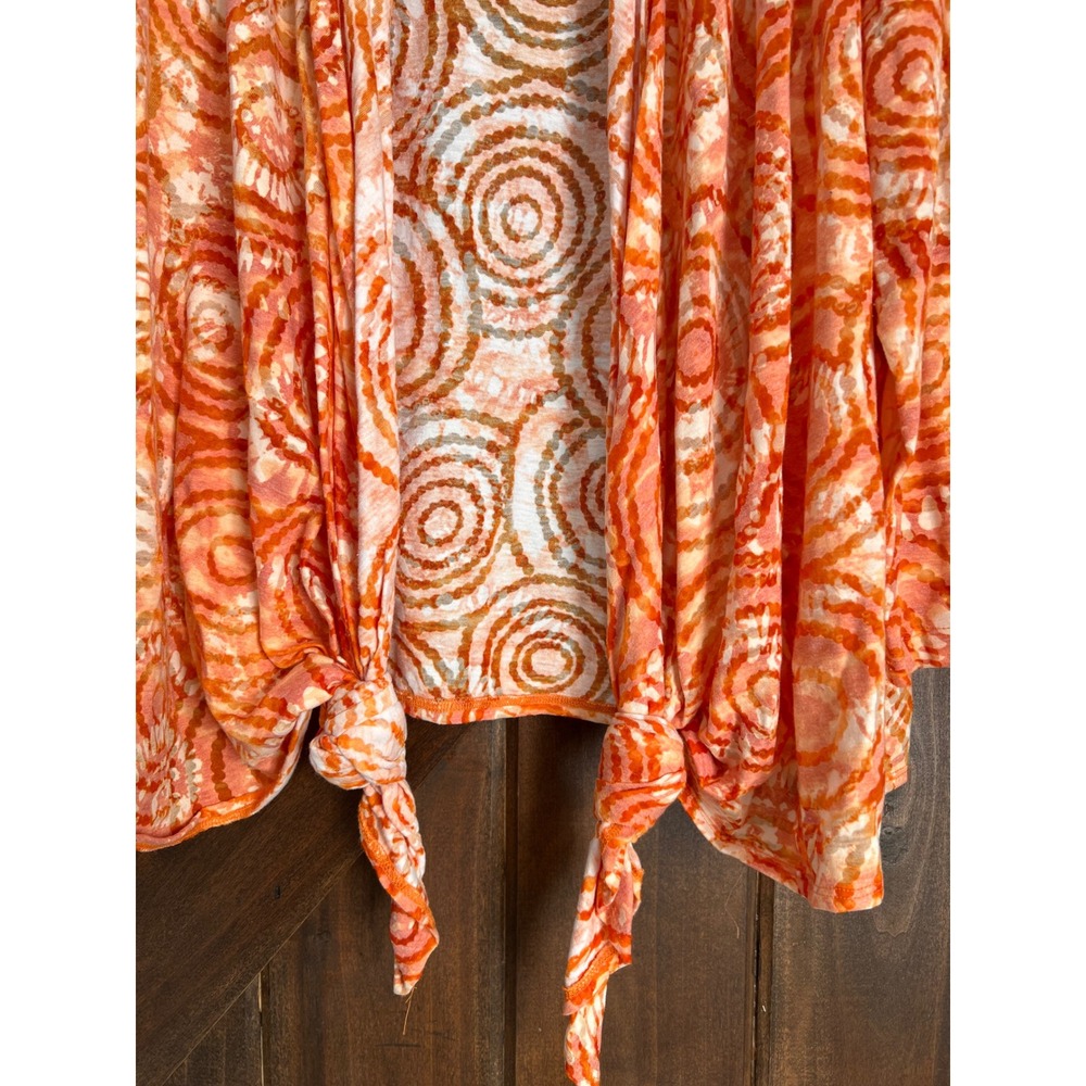Ruby Rd Womens Orange Circle Print Tie Front Cardigan 3/4‎ Sleeve Knit Top Large - Picture 10 of 13